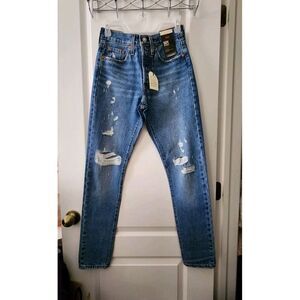 Levis 501 Women's Skinny Blue Jeans Pants‎ High-Rise Distressed Size 24×30